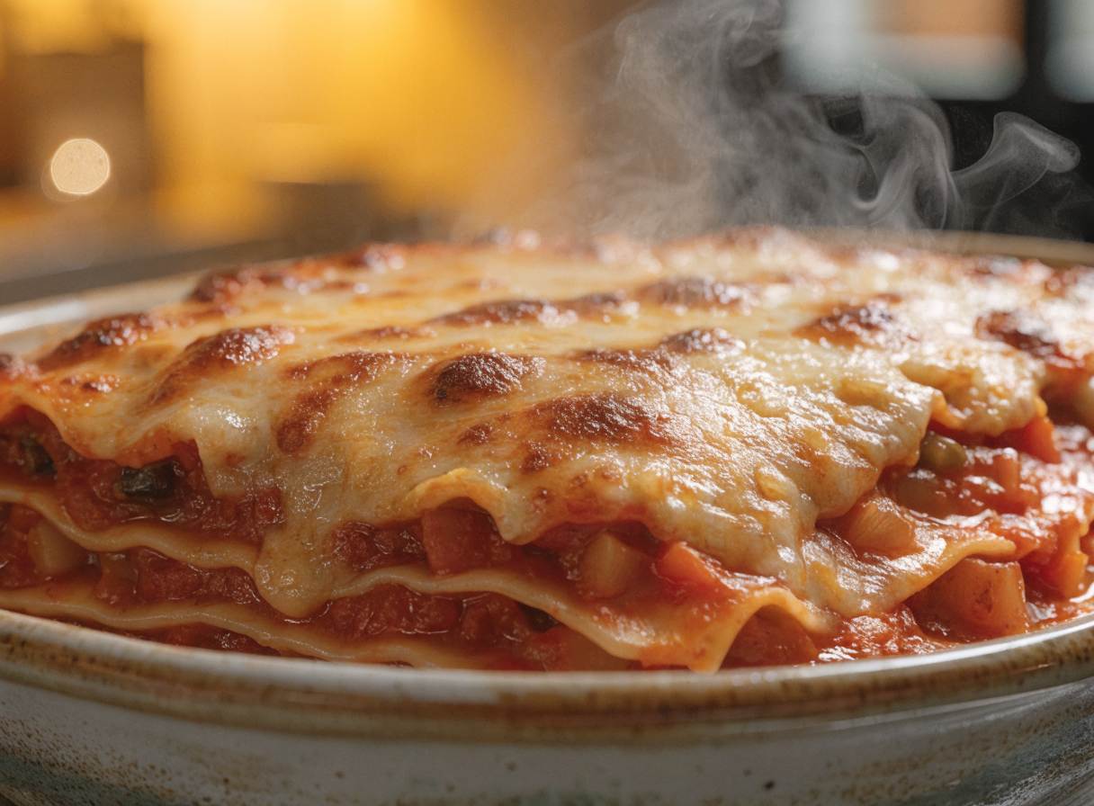 Bubbling vegan lasagna from Easy To Make 5 Star Vegan Recipes