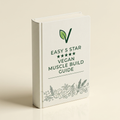 Easy 5 Star Vegan Muscle Build Guide printed hardcover standing upright, showing the cream cover and thick page block
