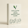 Easy 5 Star Vegan Weight Loss Guide printed hardcover standing upright, showing the cream cover and thick page block