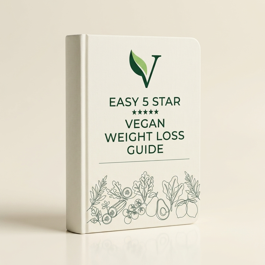 Easy 5 Star Vegan Weight Loss Guide printed hardcover standing upright, showing the cream cover and thick page block